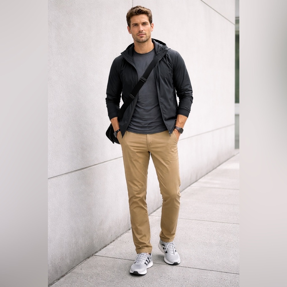 Men’s Khaki Tech Pants Size 30x32 Stretchy Lightweight Performance Fabric Casual